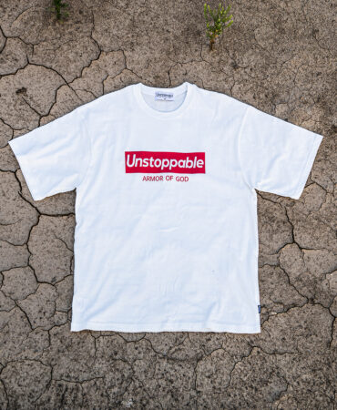 언스탑퍼블 박스로고 반팔티 화이트레드 (UNSTOPPABLE box logo T-shirt)