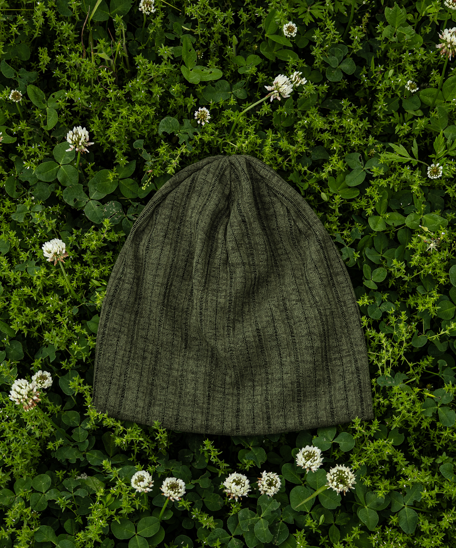 린넨 니트 골지 비니 딥카키 (linen knit beanie)