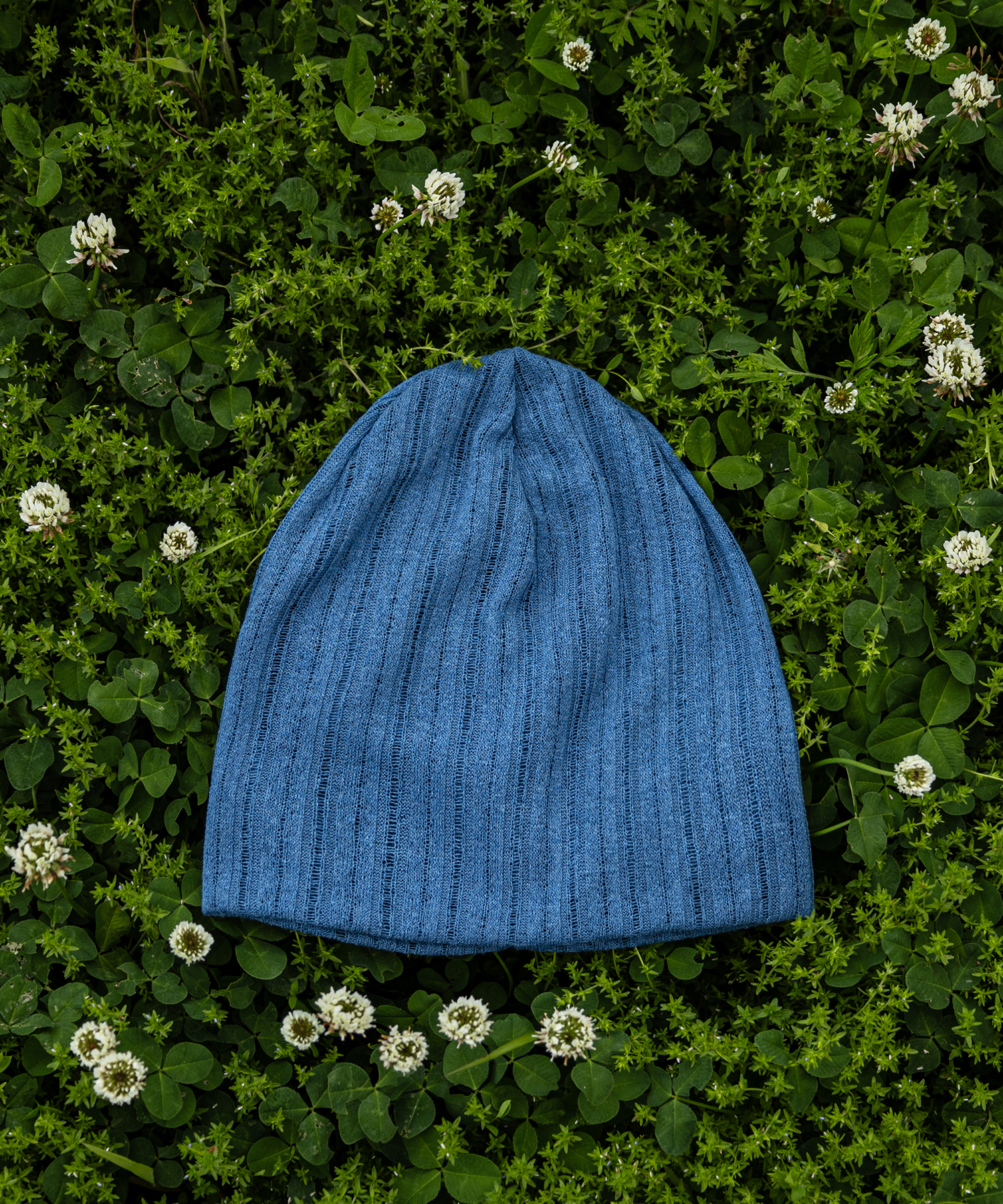 린넨 니트 골지 비니 인디고 (linen knit beanie)