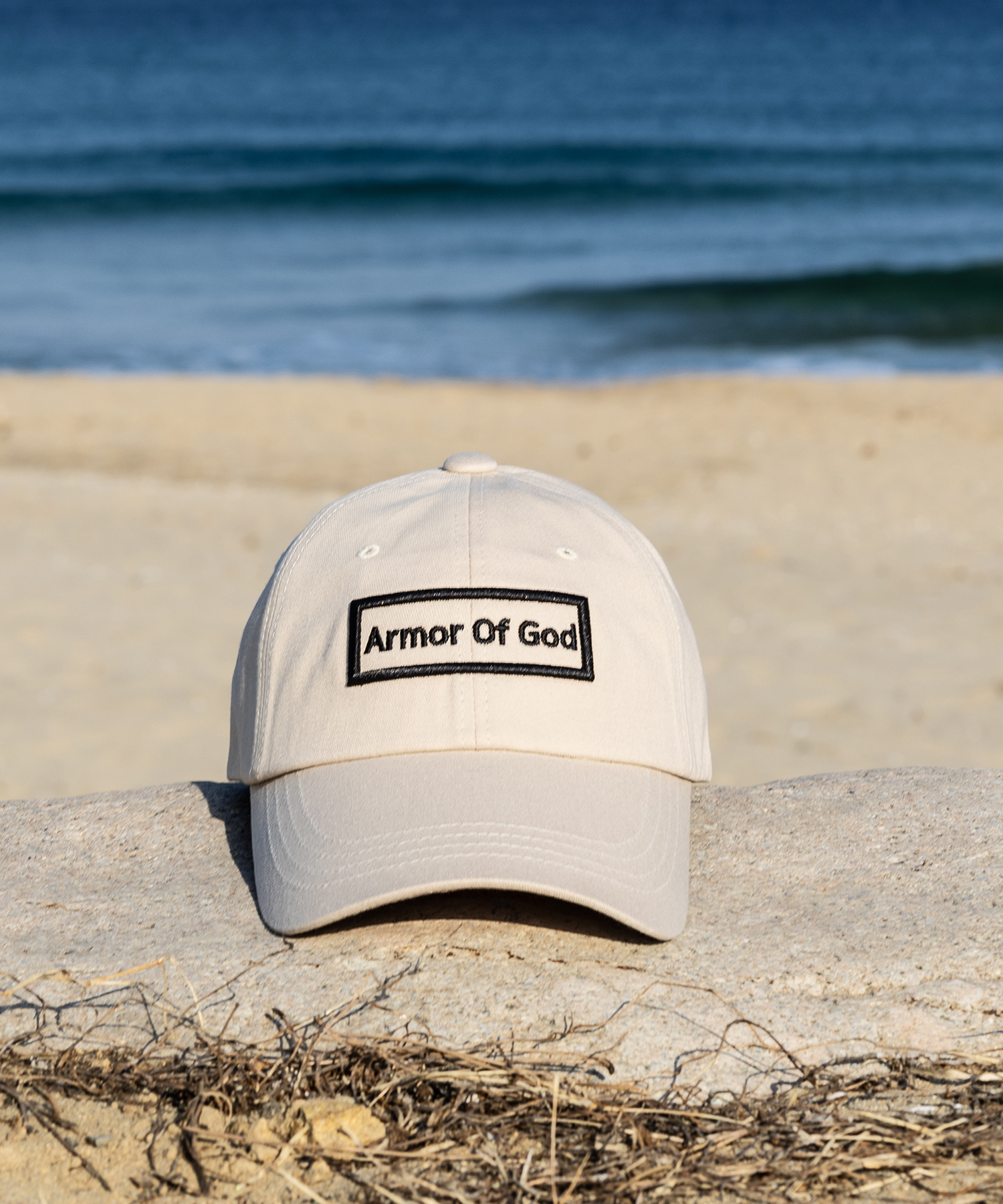 아머오브갓 박스로고 볼캡 베이지 (ARMOR OF GOD box logo ballcap)