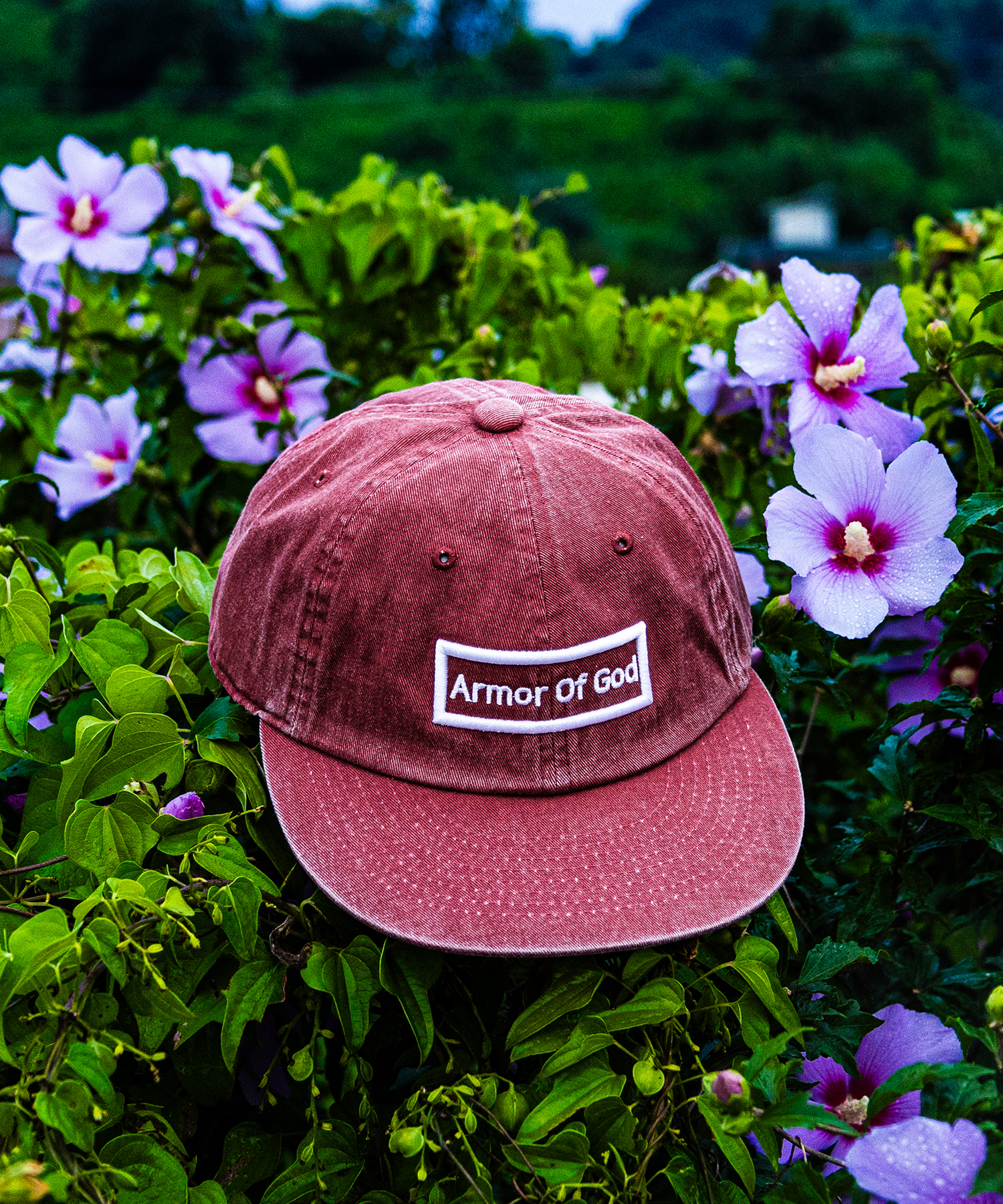 아머오브갓 박스로고 평챙 플랫캡 엣지버건디 (ARMOR OF GOD flat cap)