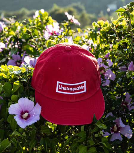 언스탑퍼블 박스로고 평챙 플랫캡 로즈레드 (UNSTOPPABLE box logo flat cap)
