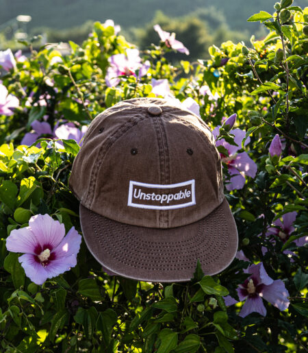 언스탑퍼블 박스로고 평챙 플랫캡 엔틱브라운 (UNSTOPPABLE box logo flat cap)