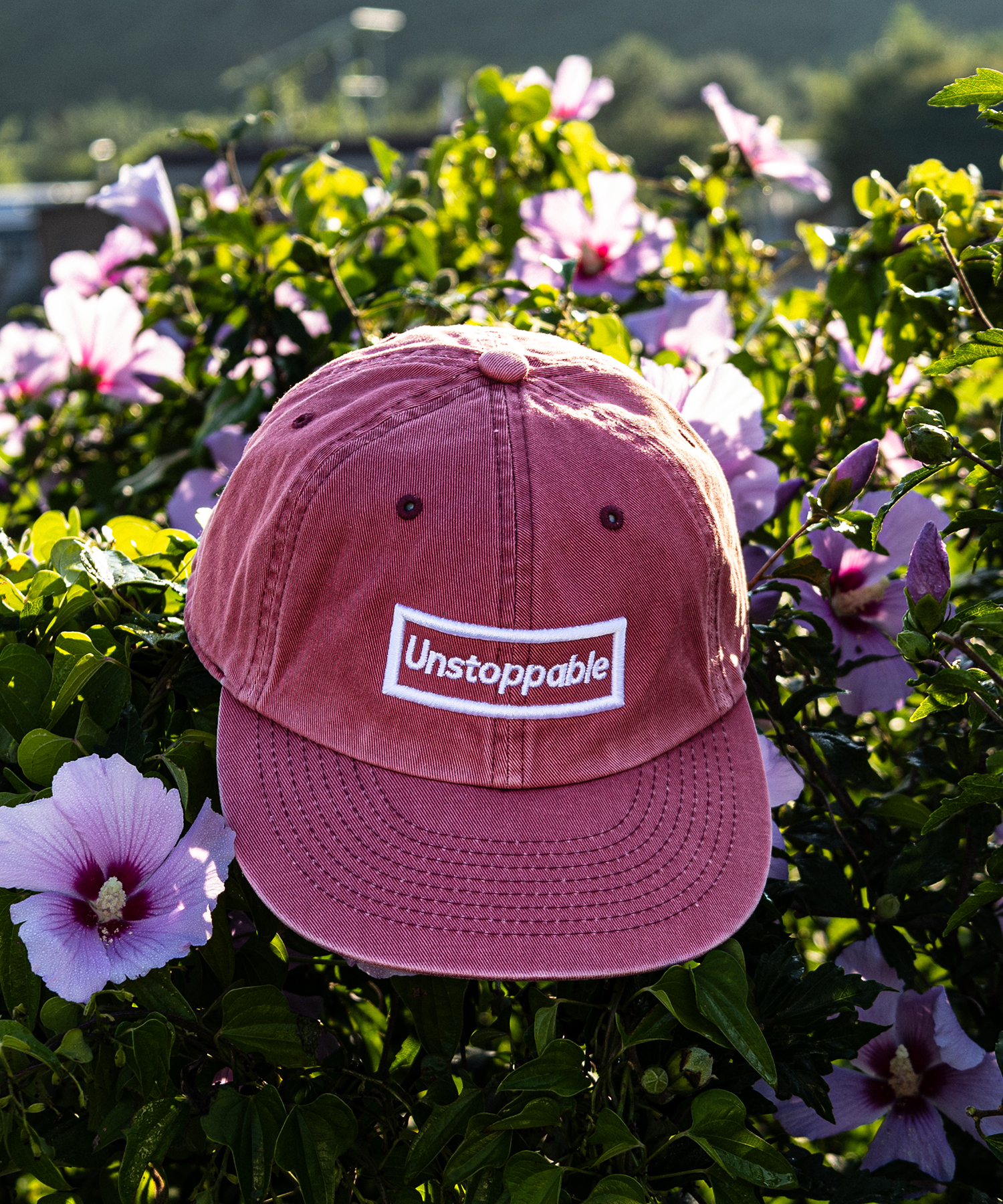 언스탑퍼블 박스로고 평챙 플랫캡 파우더핑크 (UNSTOPPABLE box logo flat cap)