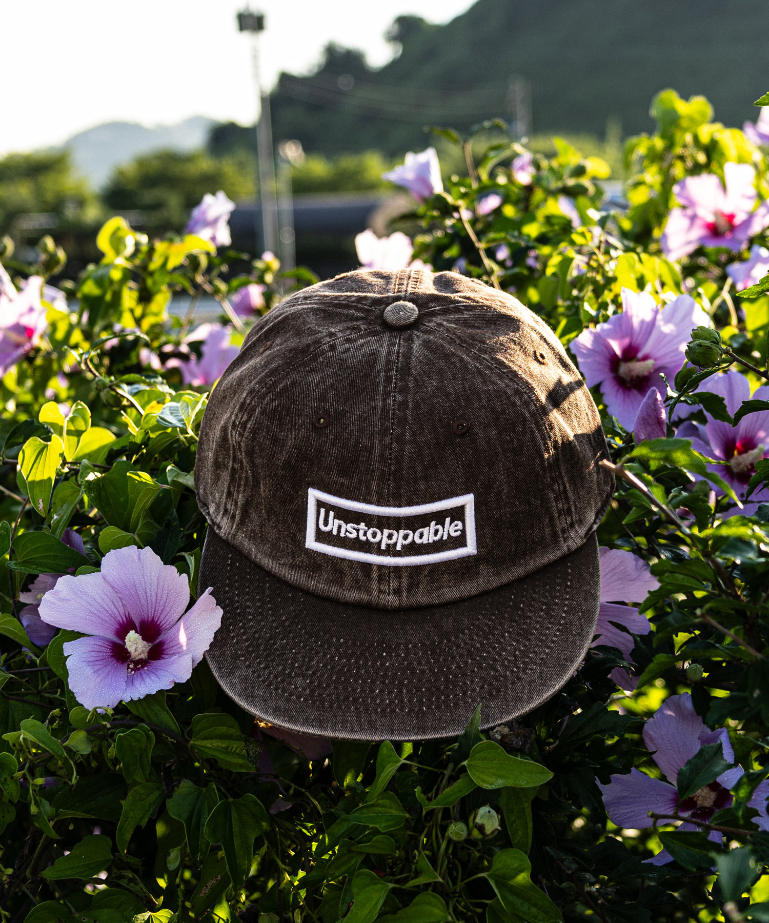 언스탑퍼블 박스로고 평챙 플랫캡 엣지브라운 (UNSTOPPABLE box logo flat cap)