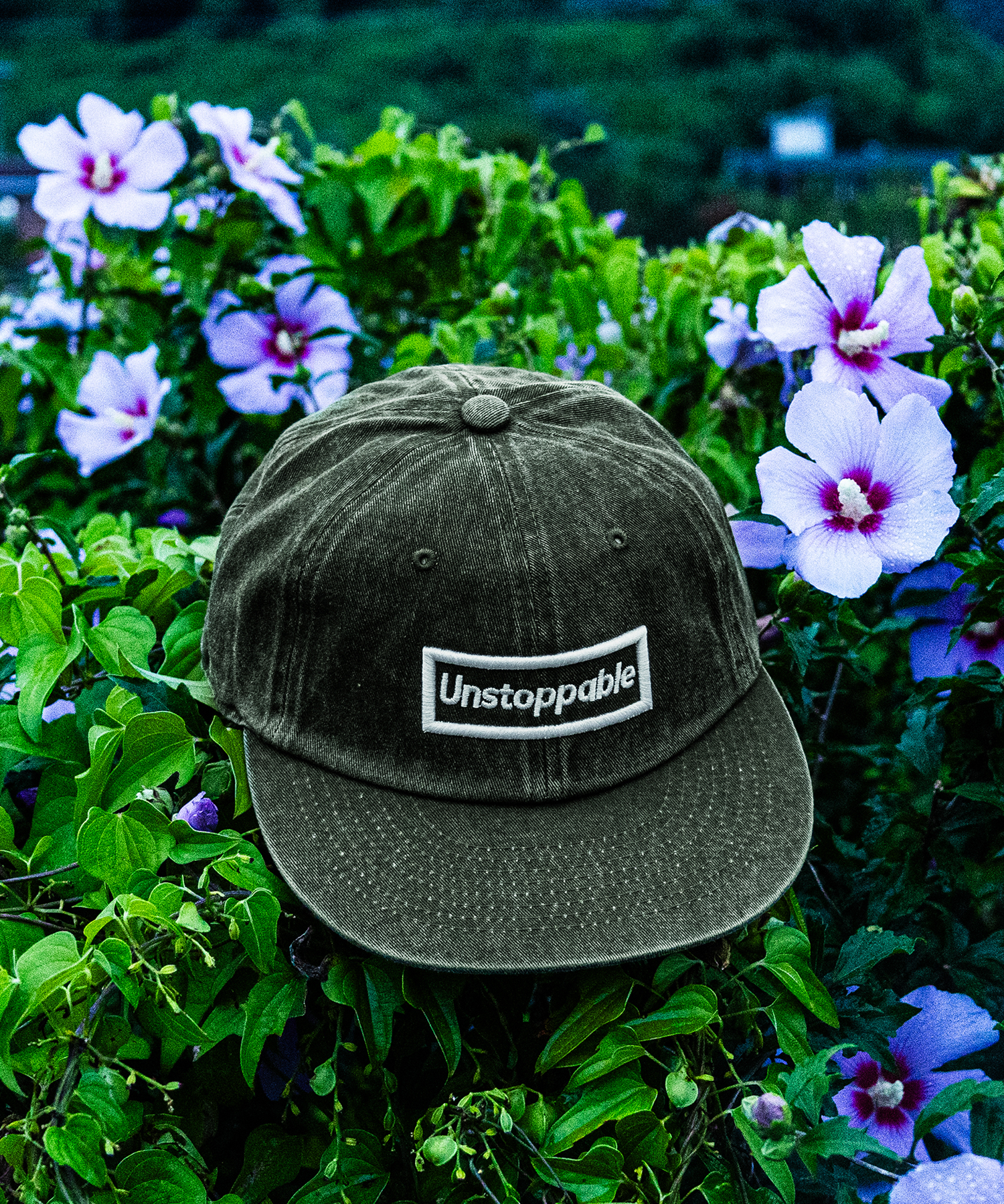 언스탑퍼블 박스로고 플랫캡 평챙 엣지카키 (UNSTOPPABLE box logo flat cap)