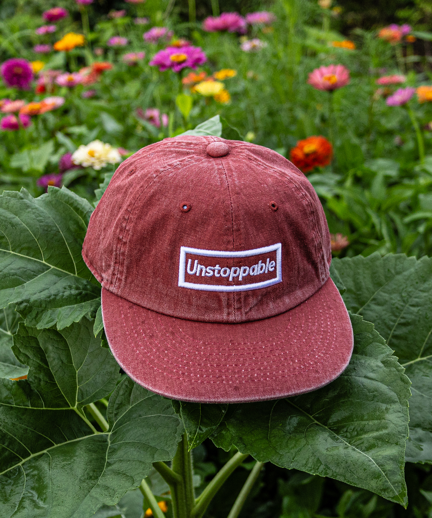 언스탑퍼블 박스로고 평챙 플랫캡 엣지버건디 (UNSTOPPABLE box logo flat cap)