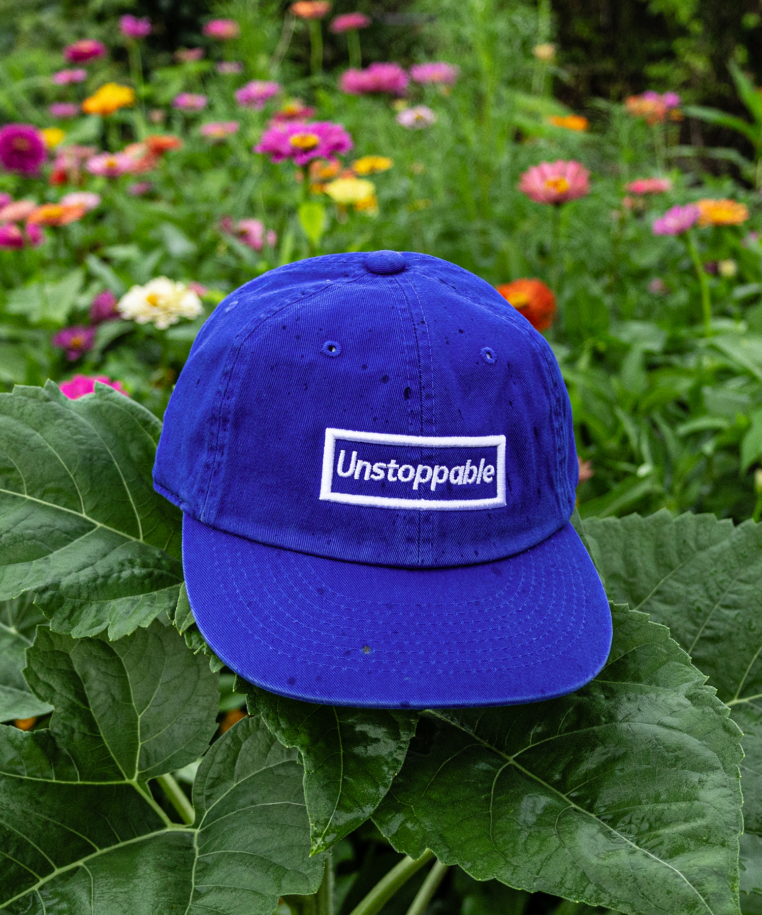 언스탑퍼블 박스로고 평챙 플랫캡 블루 (UNSTOPPABLE box logo flat cap)